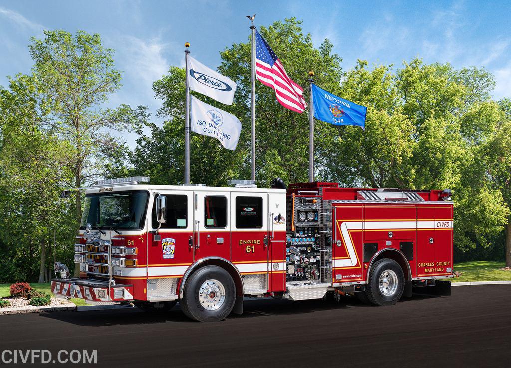 Engine 61
Year: 2017
Manufacturer: Pierce
Make/Model: Enforcer  
Body: Pumper (Appleton Build)
Engine: Detroit DD13 525 HP
Pump: Waterous CS 1250 GPM
Water Tank: 750 Gallons